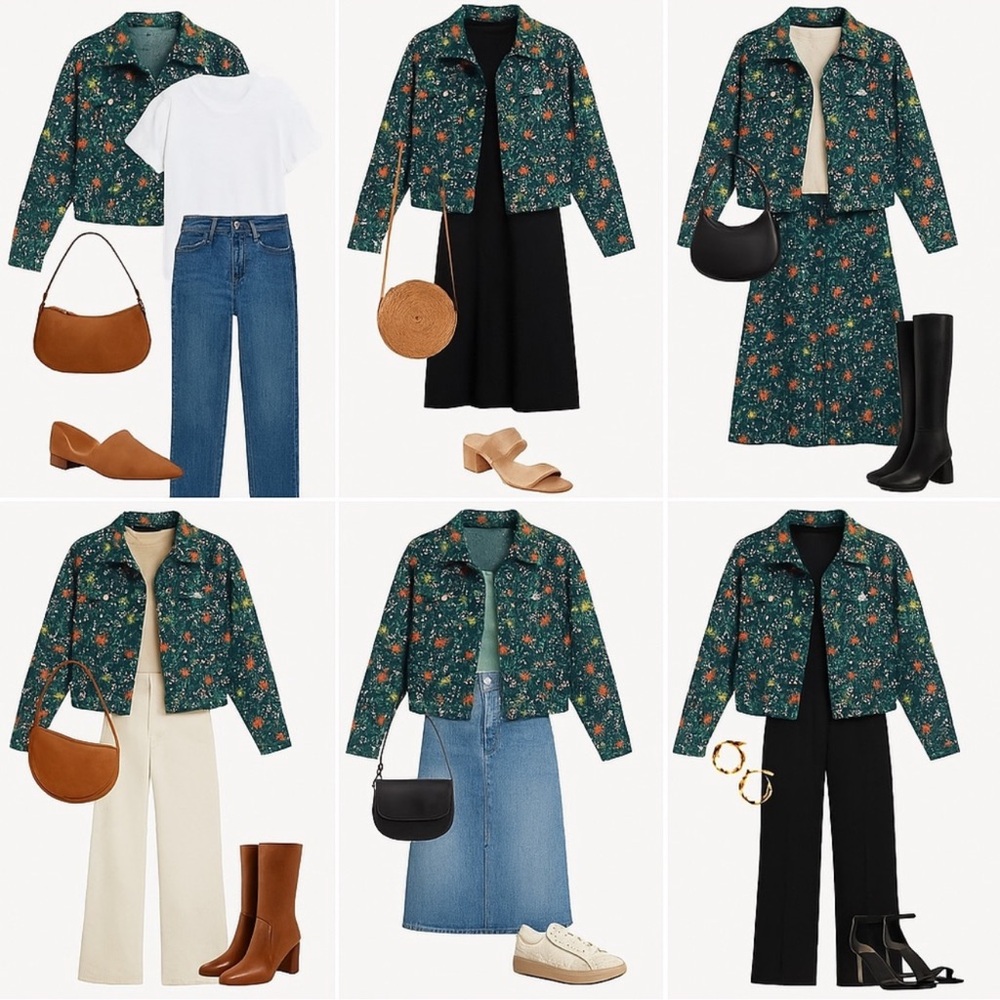 See U Soon Floral Style Jean Jacket Long Sleeve Shirt Floral Print New Size M